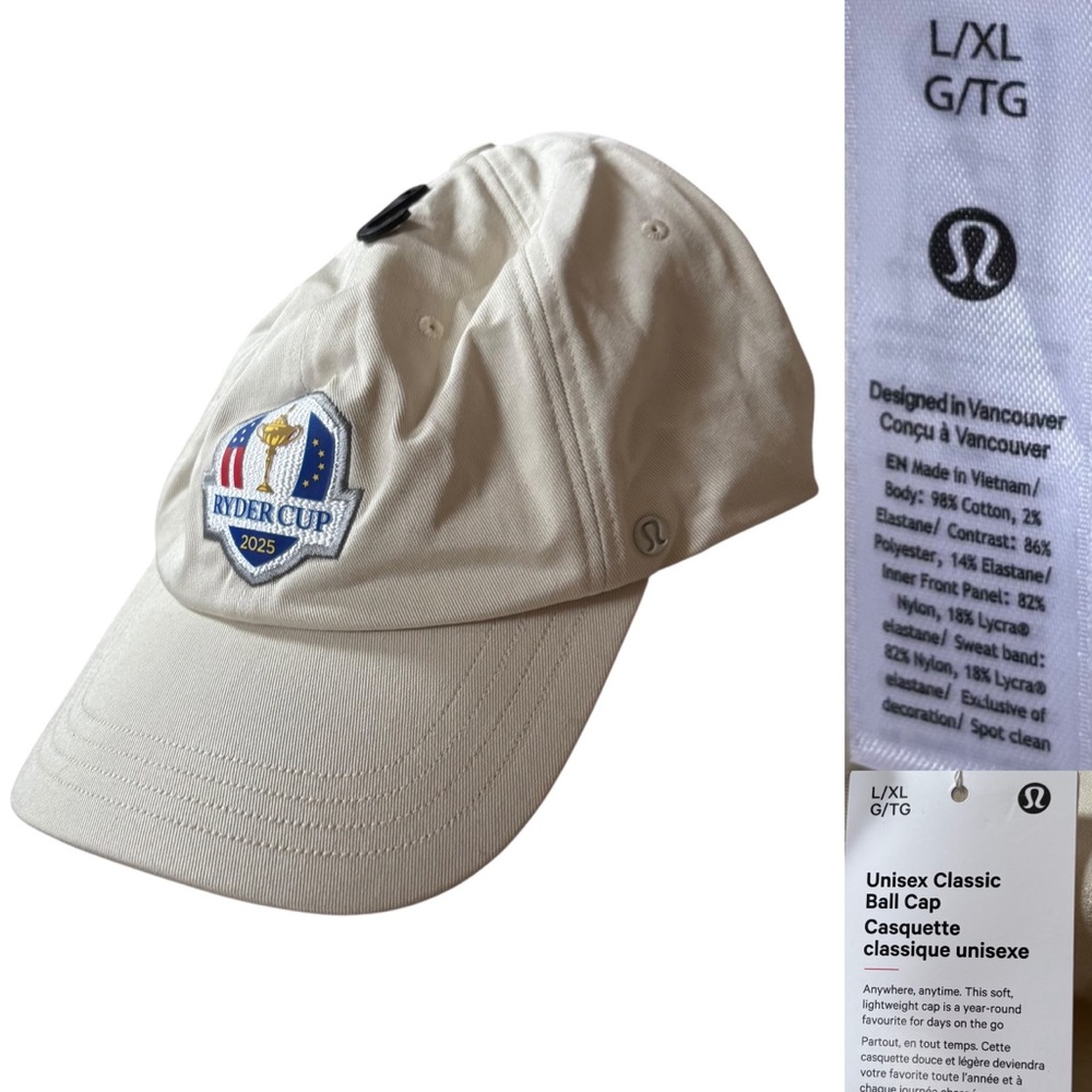 NWT Lululemon Classic Stretch Ball Cap Unisex Size L/XL In Cream (Ryder Cup)